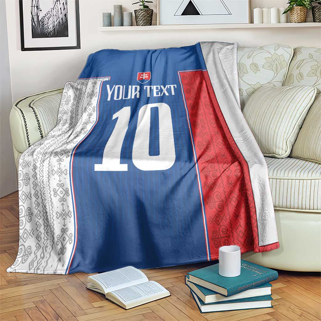 Blue and red Slovakia football blanket with white stripes, 'YOUR TEXT' and large number 10.