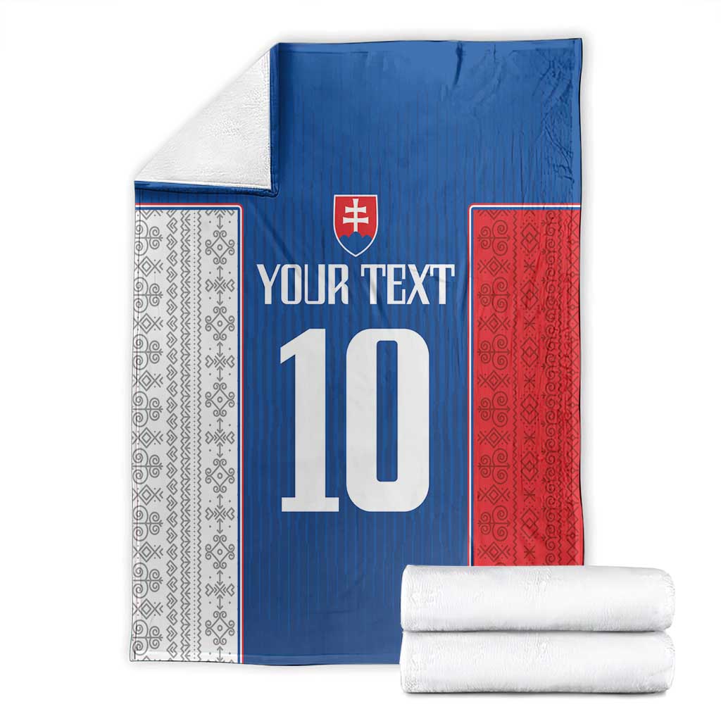 Folded Slovakia football blanket set with 'YOUR TEXT' and number 10, blue center and red side.