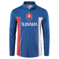 Blue long-sleeve button sweatshirt with Slovakia crest and 'SLOVAKIA' front print