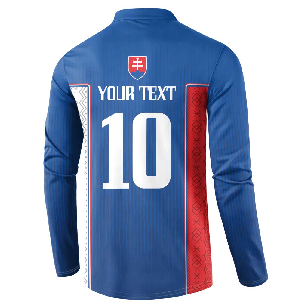 Blue long-sleeve button sweatshirt back with 'YOUR TEXT 10' and Slovakia crest