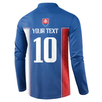 Blue long-sleeve button sweatshirt back with 'YOUR TEXT 10' and Slovakia crest