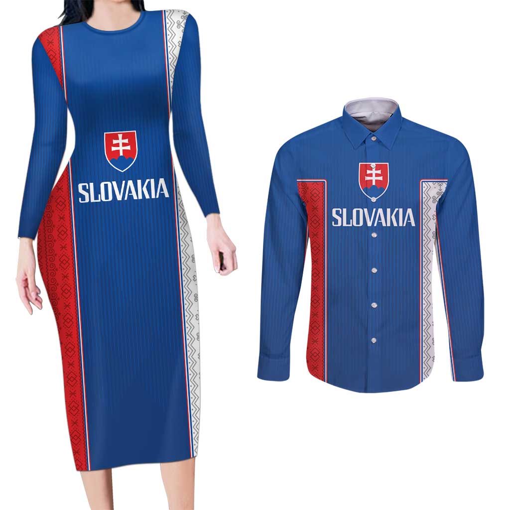 Custom Slovakia Football 2024 Go Champion Couples Matching Long Sleeve Bodycon Dress and Long Sleeve Button Shirt - Wonder Print Shop