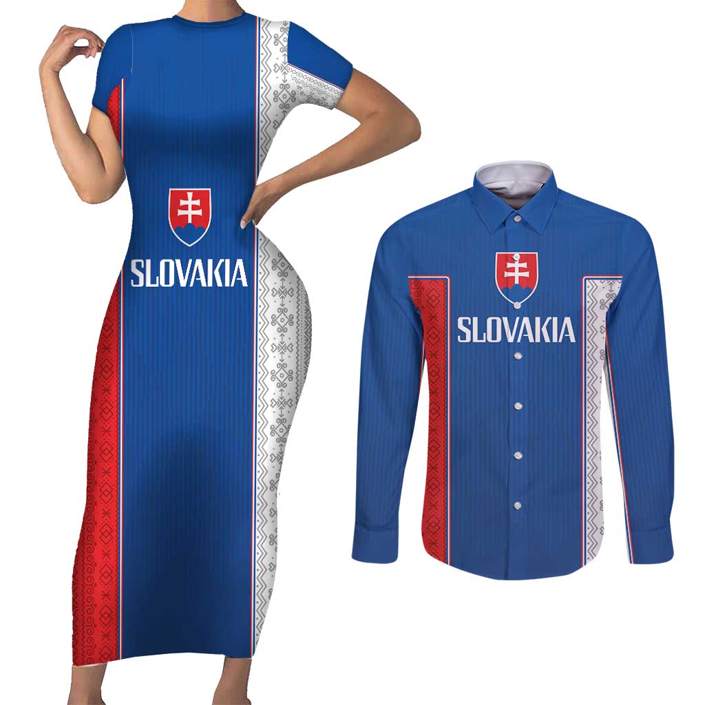 Custom Slovakia Football 2024 Go Champion Couples Matching Short Sleeve Bodycon Dress and Long Sleeve Button Shirt - Wonder Print Shop