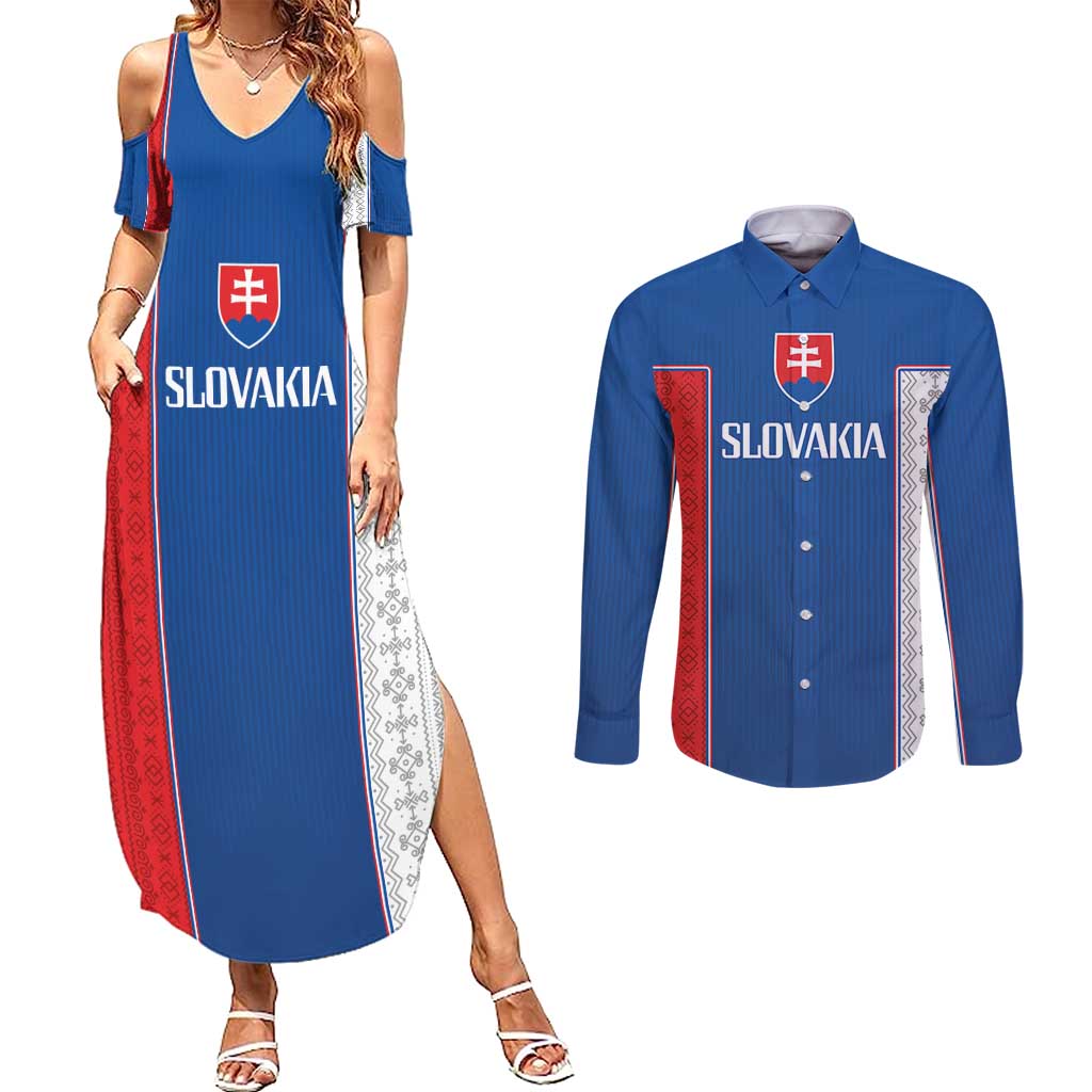 Custom Slovakia Football 2024 Go Champion Couples Matching Summer Maxi Dress and Long Sleeve Button Shirt - Wonder Print Shop