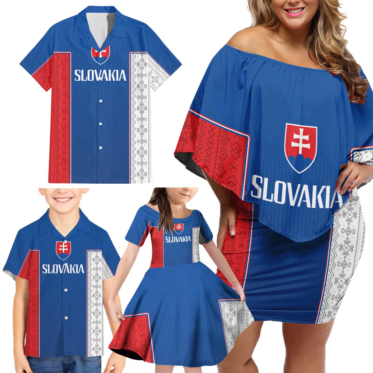 Custom Slovakia Football 2024 Go Champion Family Matching Off Shoulder Short Dress and Hawaiian Shirt - Wonder Print Shop