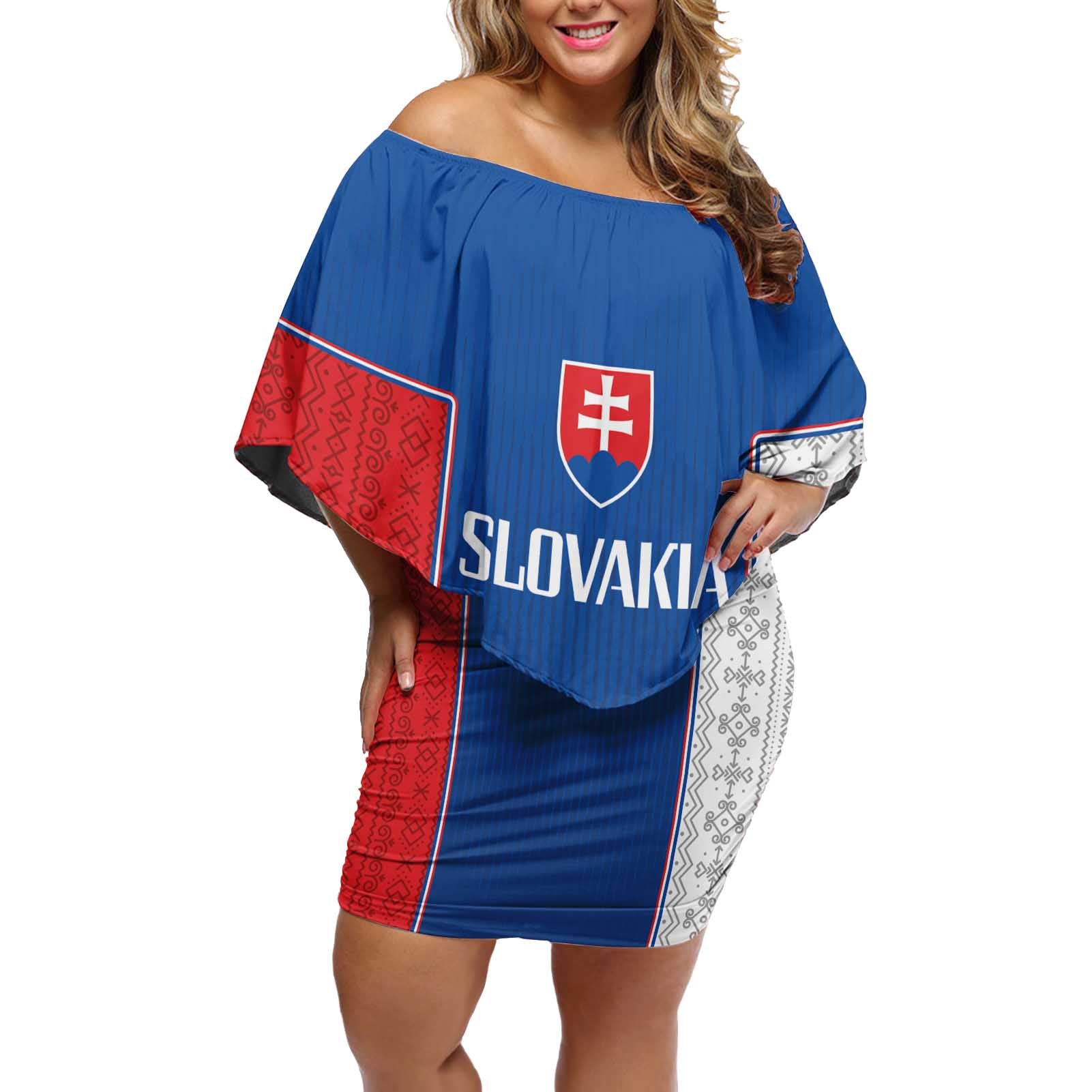 Custom Slovakia Football 2024 Go Champion Off Shoulder Short Dress - Wonder Print Shop