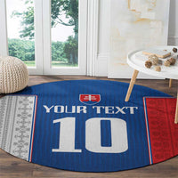 Blue round football carpet with Slovakia crest, number 10, and red/gray side stripes