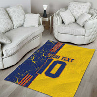 Yellow football area rug featuring blue border stripes, big number 10, and Your Text