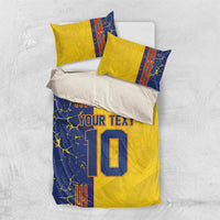 Yellow and blue football bedding set with duvet and two pillows, 'YOUR TEXT' 10