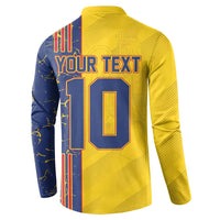 Back view: yellow button sweatshirt with YOUR TEXT and large 10 graphic