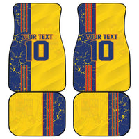 Yellow football car mat set with number 10 design and blue stripe pattern (4 mats)