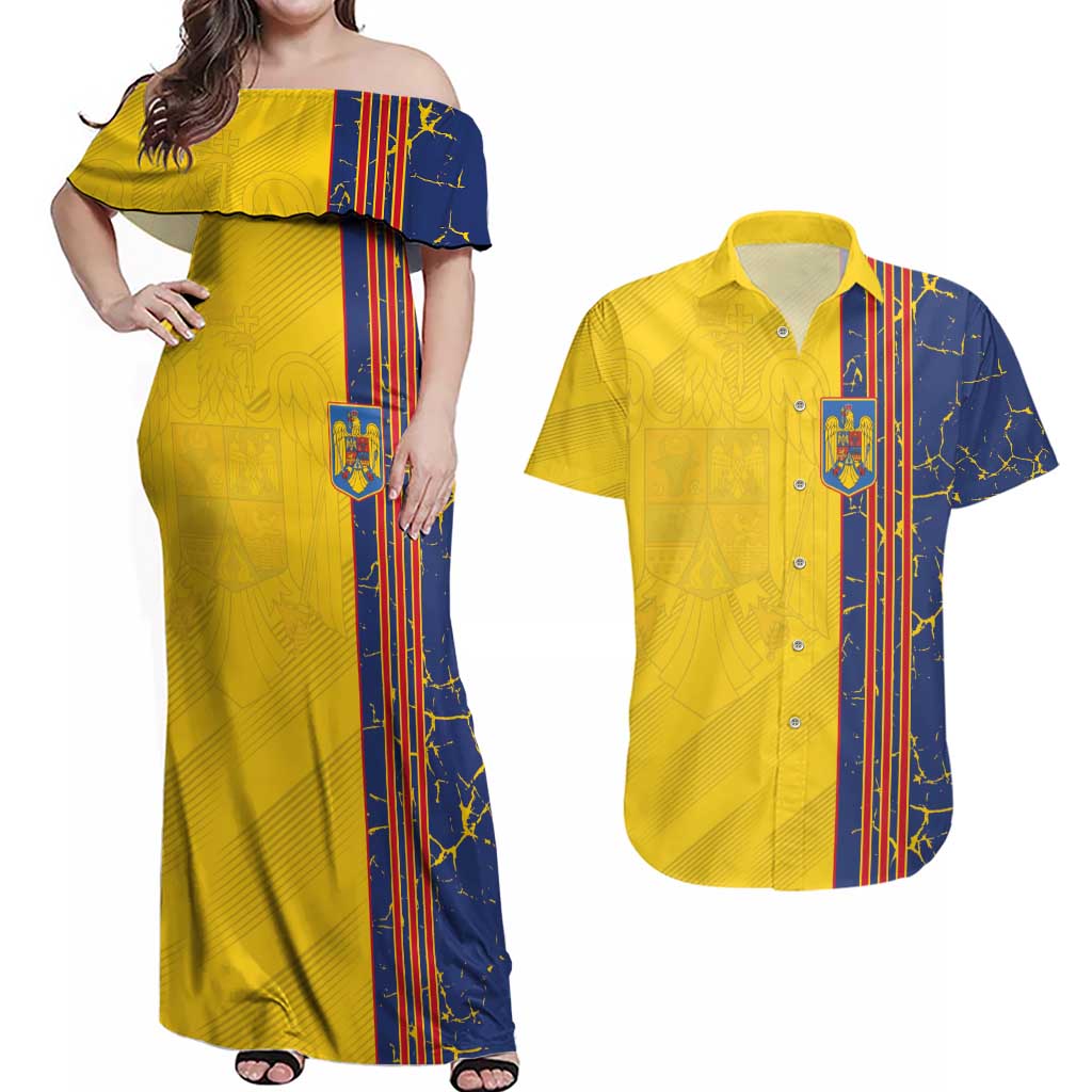 Custom Romania Football 2024 Go Champion Couples Matching Off Shoulder Maxi Dress and Hawaiian Shirt - Wonder Print Shop