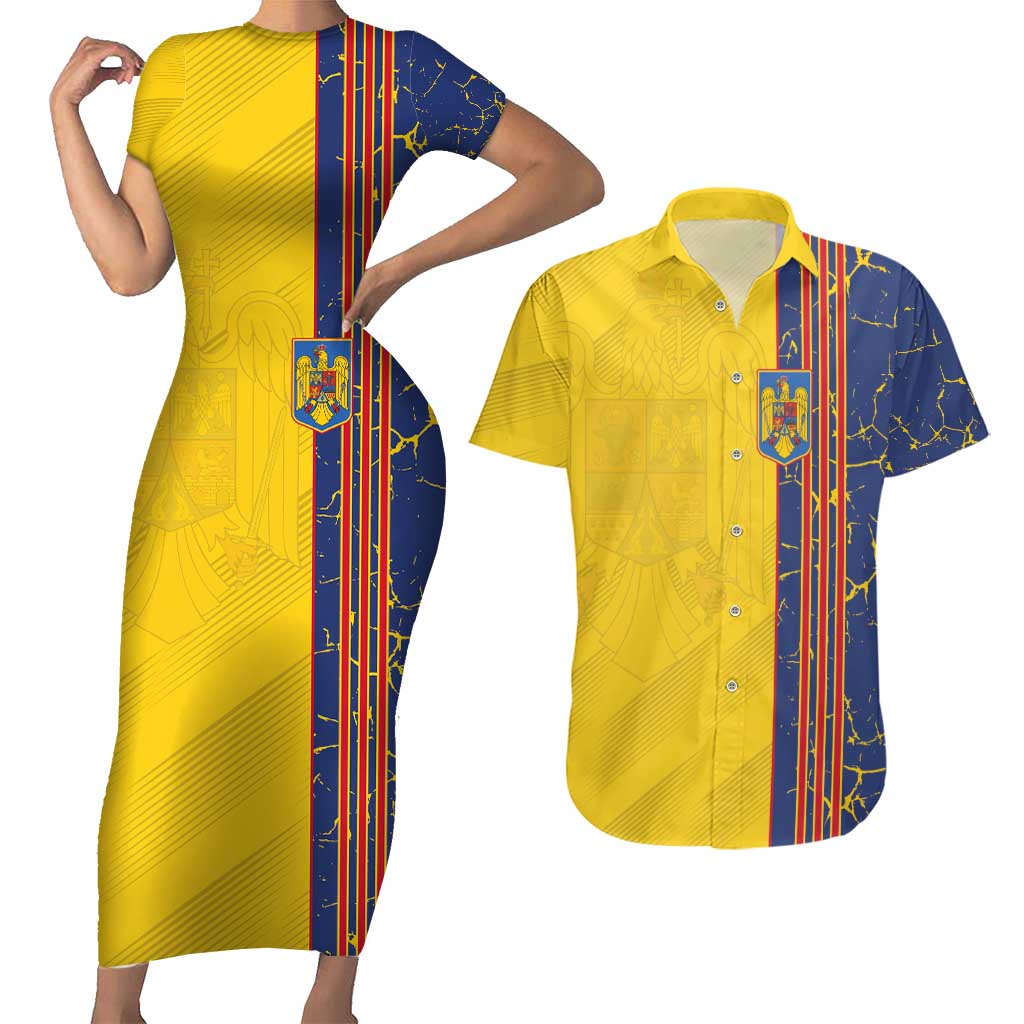 Custom Romania Football 2024 Go Champion Couples Matching Short Sleeve Bodycon Dress and Hawaiian Shirt - Wonder Print Shop