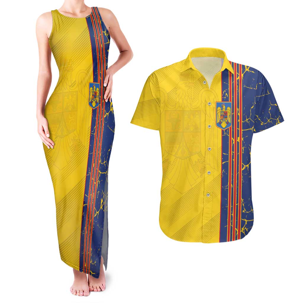 Custom Romania Football 2024 Go Champion Couples Matching Tank Maxi Dress and Hawaiian Shirt - Wonder Print Shop