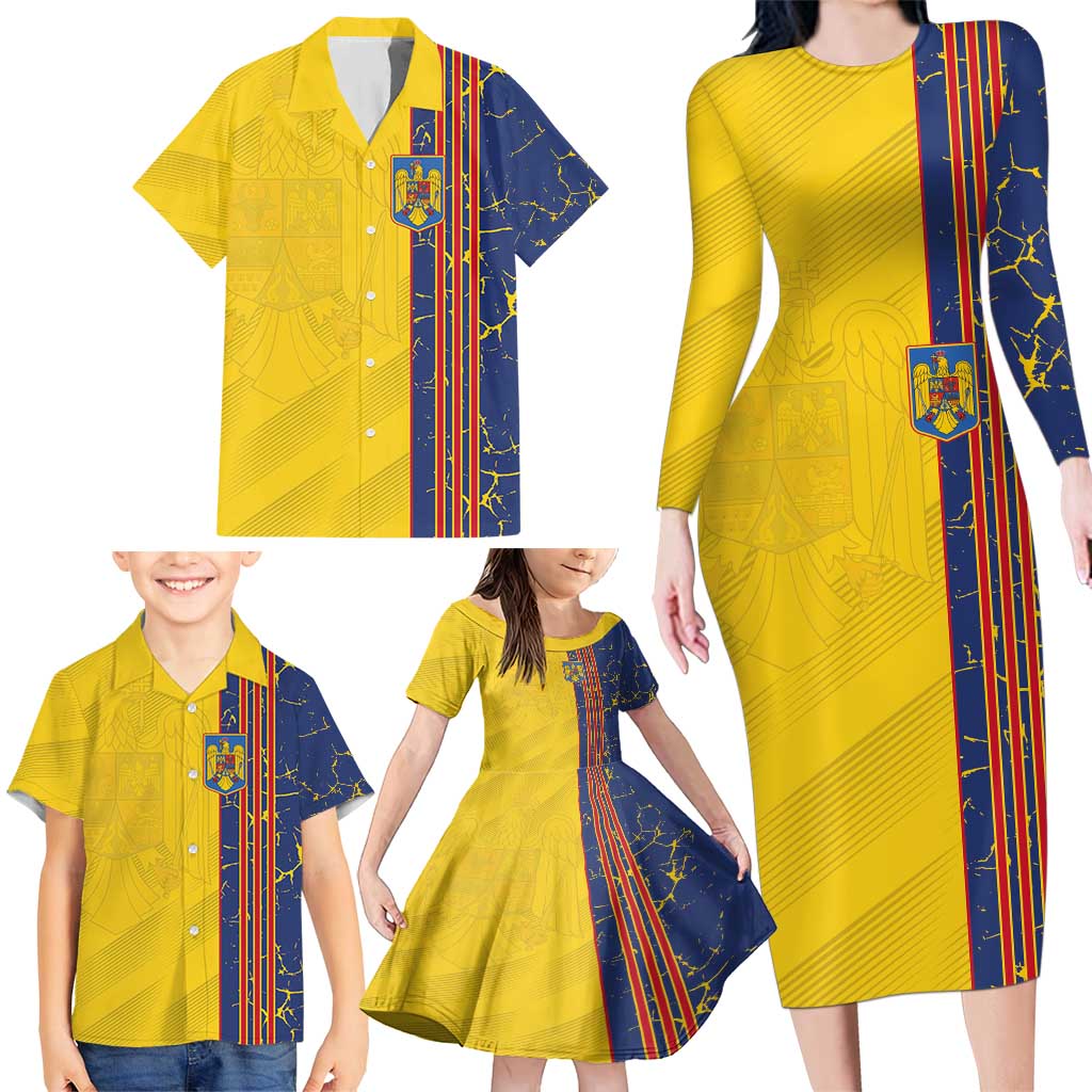 Custom Romania Football 2024 Go Champion Family Matching Long Sleeve Bodycon Dress and Hawaiian Shirt - Wonder Print Shop