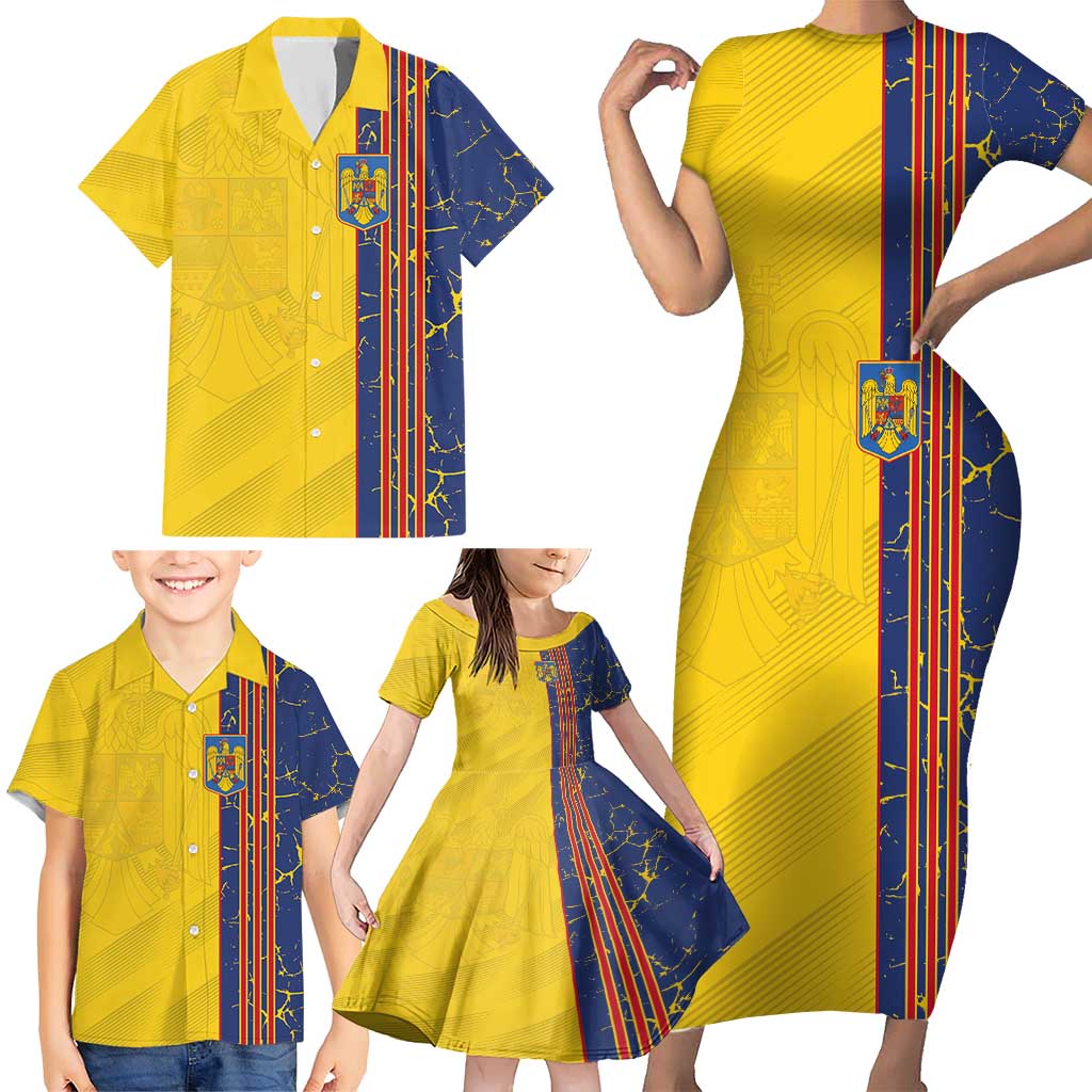 Custom Romania Football 2024 Go Champion Family Matching Short Sleeve Bodycon Dress and Hawaiian Shirt - Wonder Print Shop