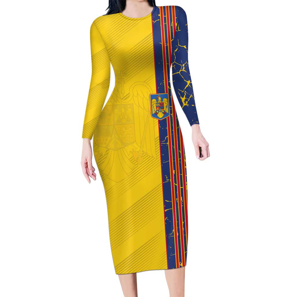 Custom Romania Football 2024 Go Champion Long Sleeve Bodycon Dress - Wonder Print Shop