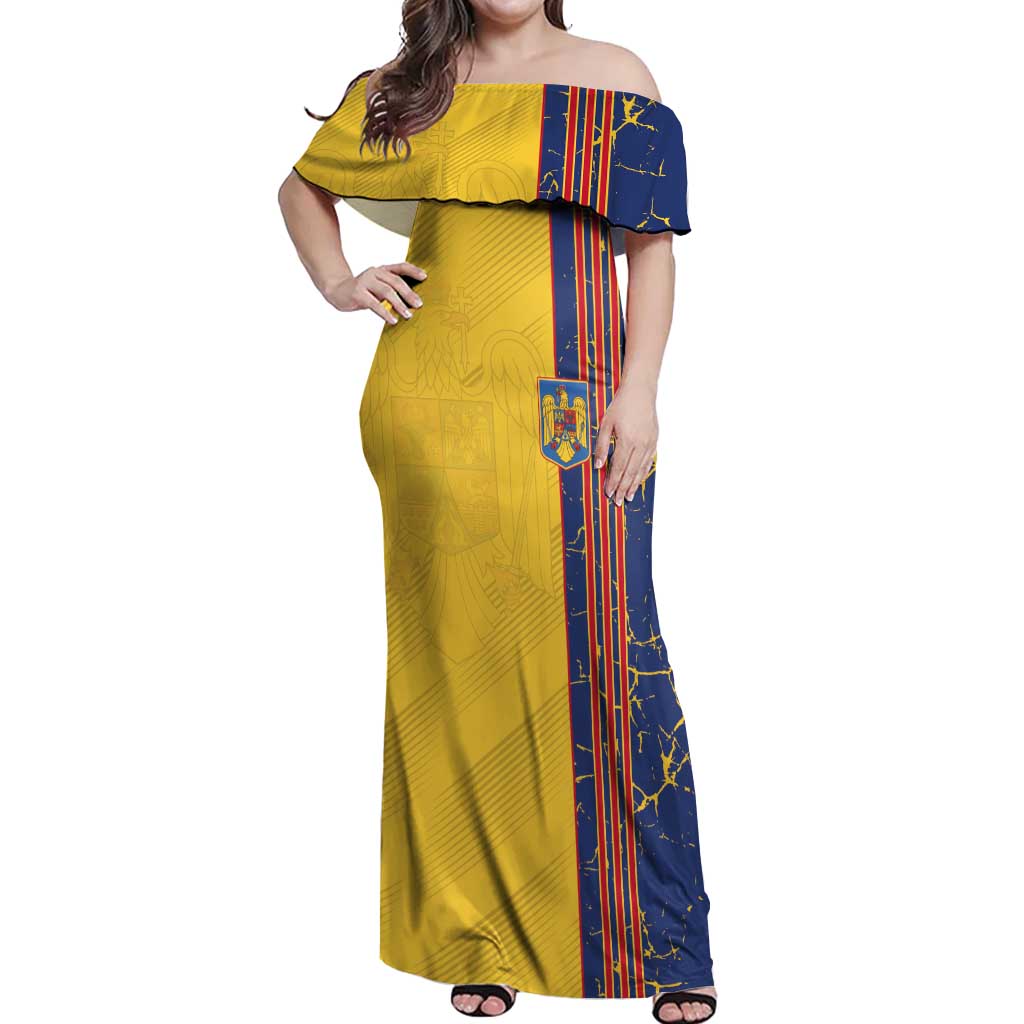 Custom Romania Football 2024 Go Champion Off Shoulder Maxi Dress - Wonder Print Shop