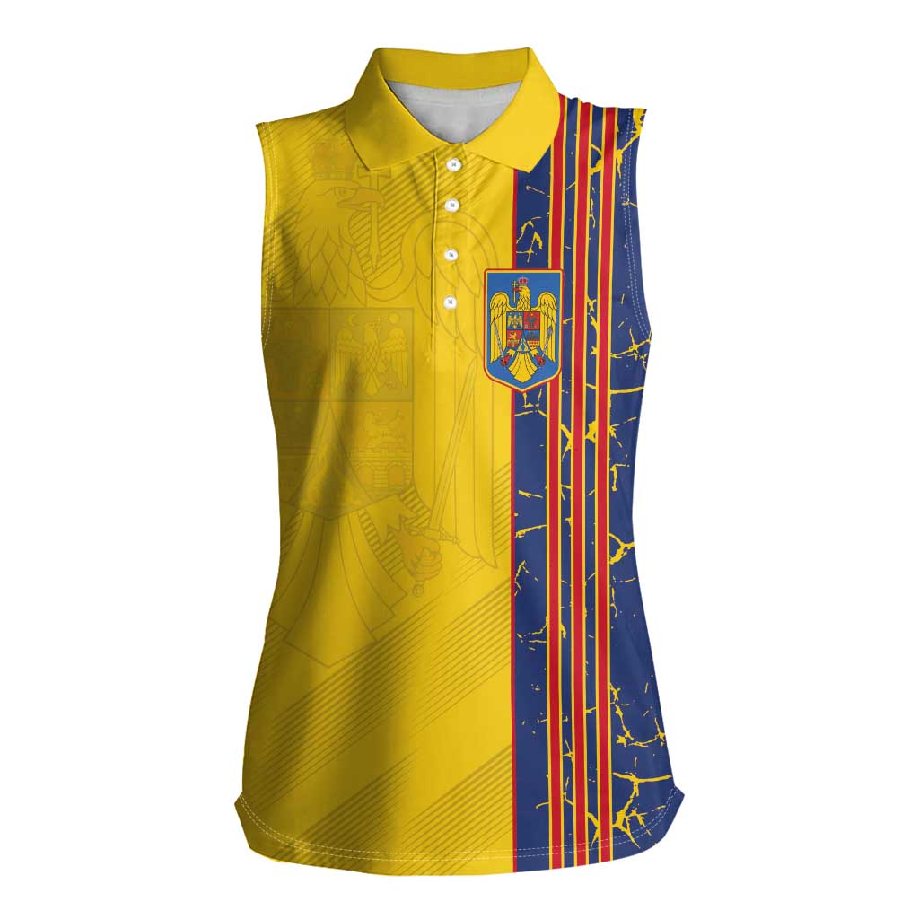 Custom Romania Football 2024 Go Champion Women Sleeveless Polo Shirt - Wonder Print Shop