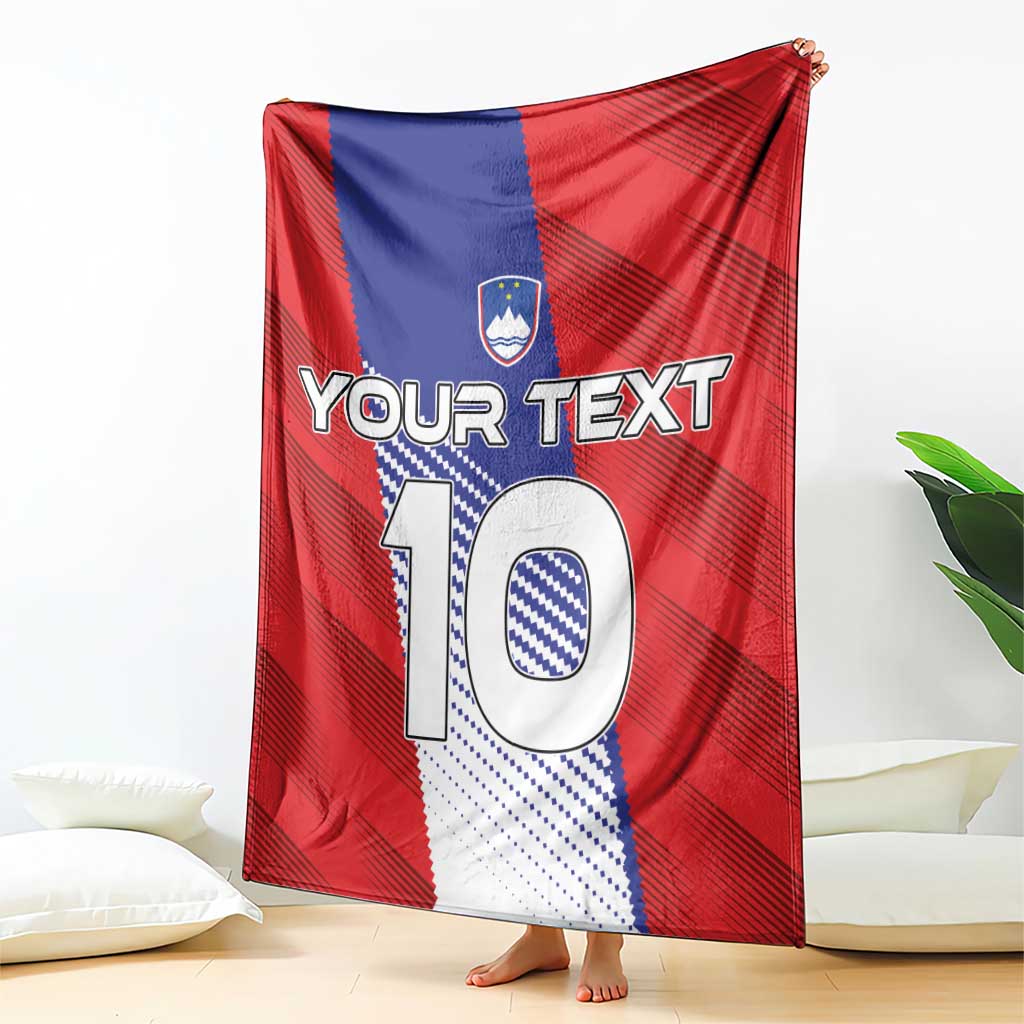 Red football blanket draped over floor, showing crest and big “10” with “Your Text”