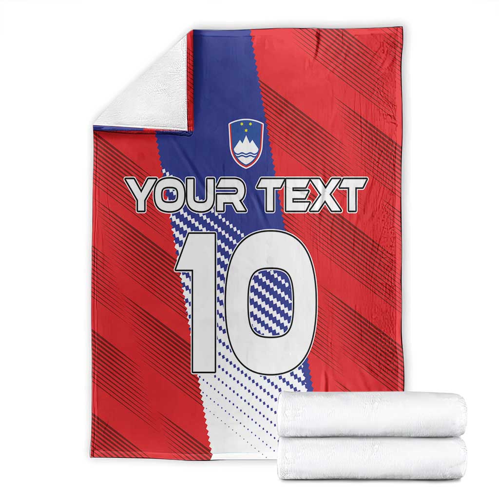 Red Slovenia football blanket folded, with crest, “Your Text,” and large “10” design