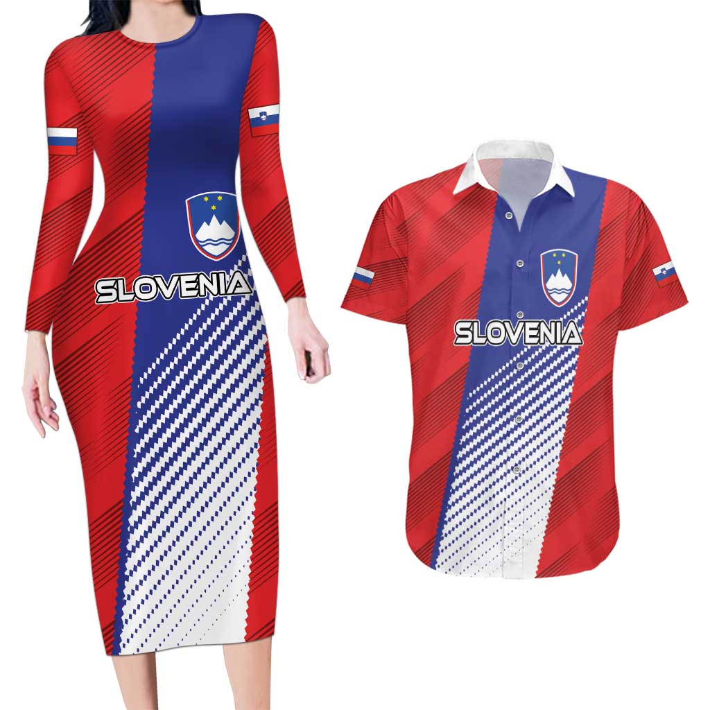 Custom Slovenia Football 2024 Go Champion Couples Matching Long Sleeve Bodycon Dress and Hawaiian Shirt - Wonder Print Shop