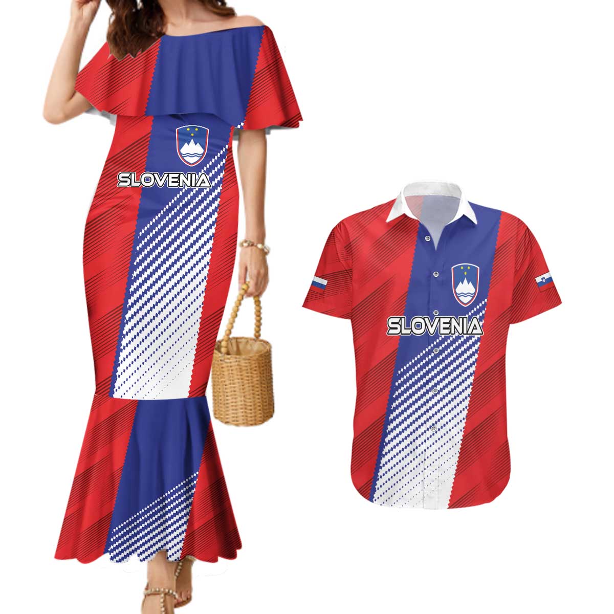 Custom Slovenia Football 2024 Go Champion Couples Matching Mermaid Dress and Hawaiian Shirt - Wonder Print Shop