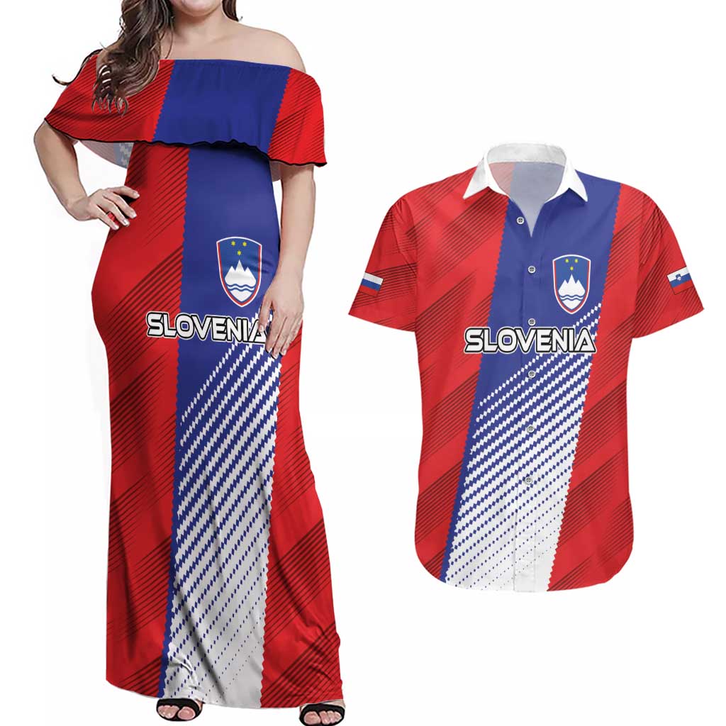 Custom Slovenia Football 2024 Go Champion Couples Matching Off Shoulder Maxi Dress and Hawaiian Shirt - Wonder Print Shop