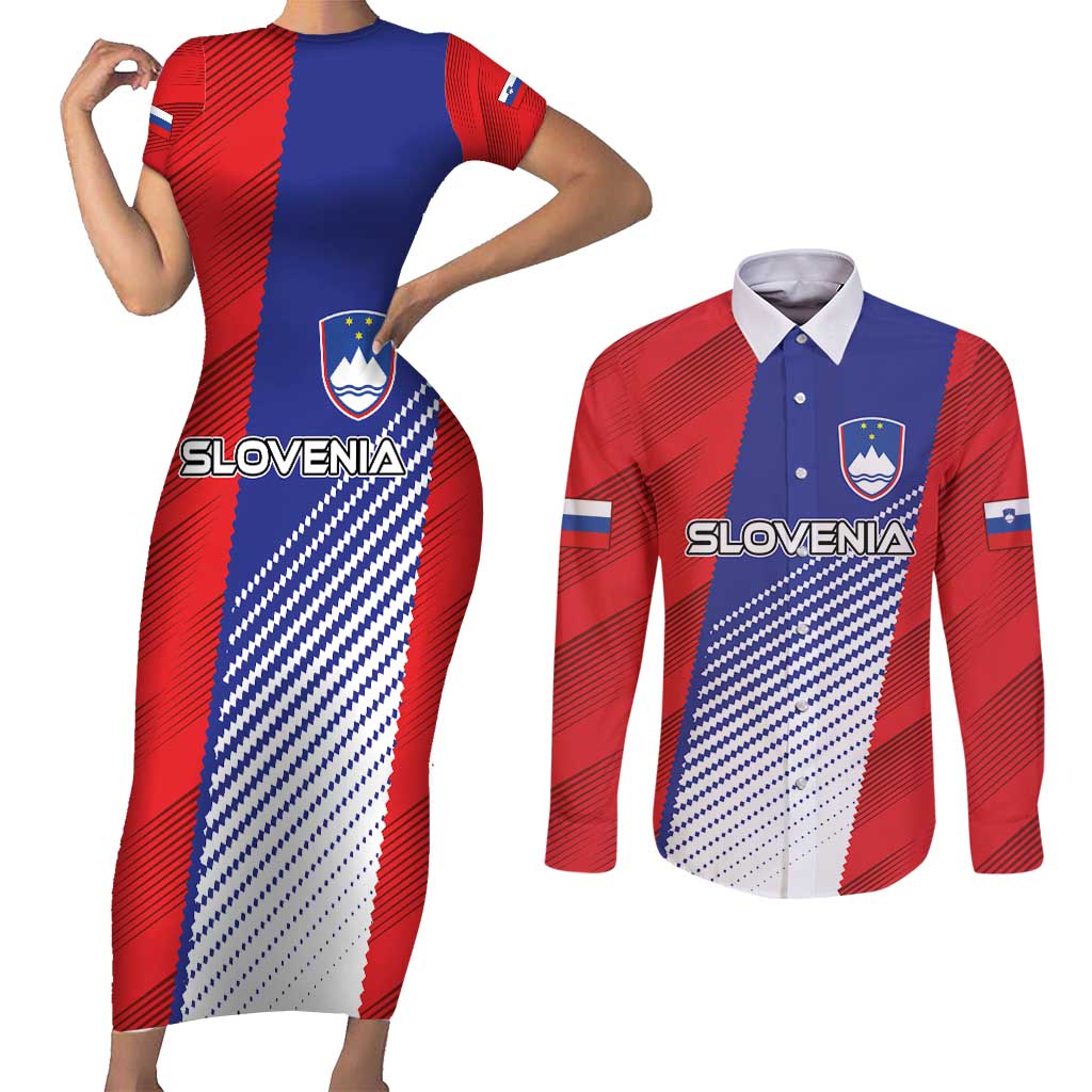 Custom Slovenia Football 2024 Go Champion Couples Matching Short Sleeve Bodycon Dress and Long Sleeve Button Shirt - Wonder Print Shop