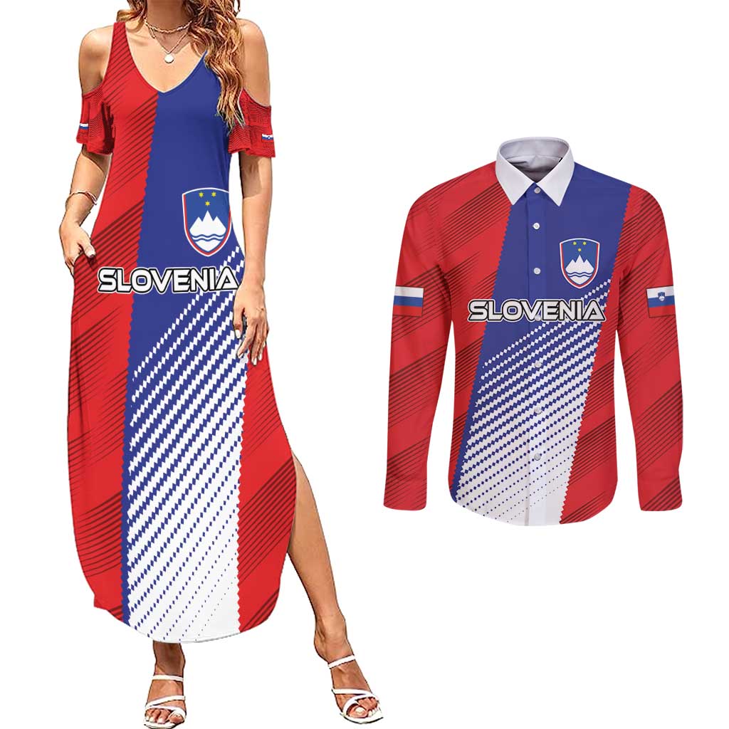 Custom Slovenia Football 2024 Go Champion Couples Matching Summer Maxi Dress and Long Sleeve Button Shirt - Wonder Print Shop