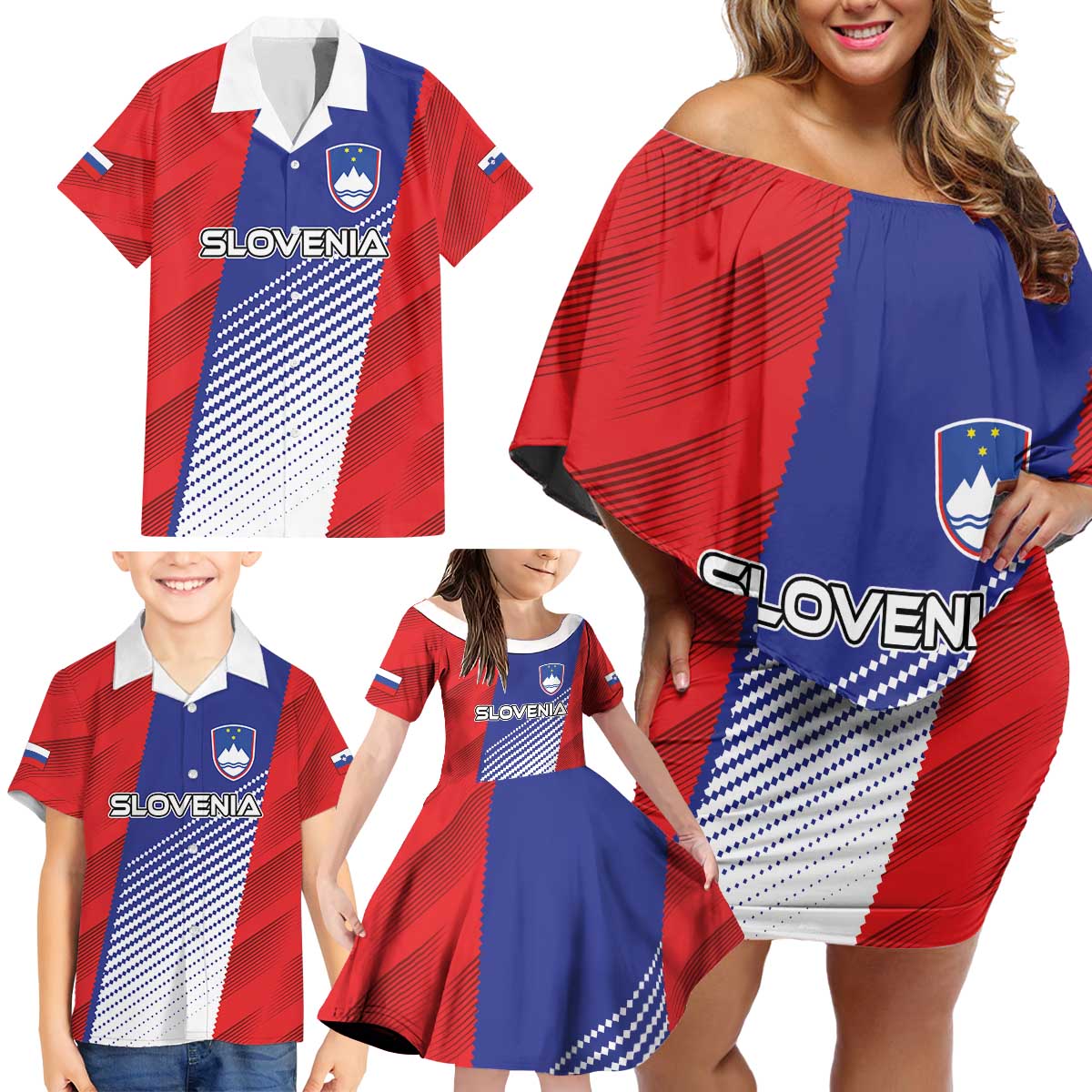 Custom Slovenia Football 2024 Go Champion Family Matching Off Shoulder Short Dress and Hawaiian Shirt - Wonder Print Shop