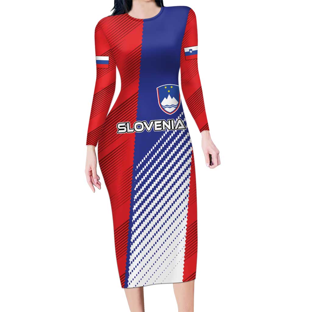 Custom Slovenia Football 2024 Go Champion Long Sleeve Bodycon Dress - Wonder Print Shop