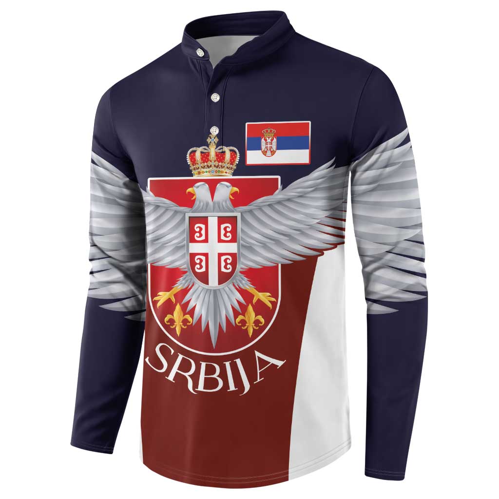 Serbia Button Sweatshirt Double Headed Eage Emblem Sporty - Wonder Print Shop