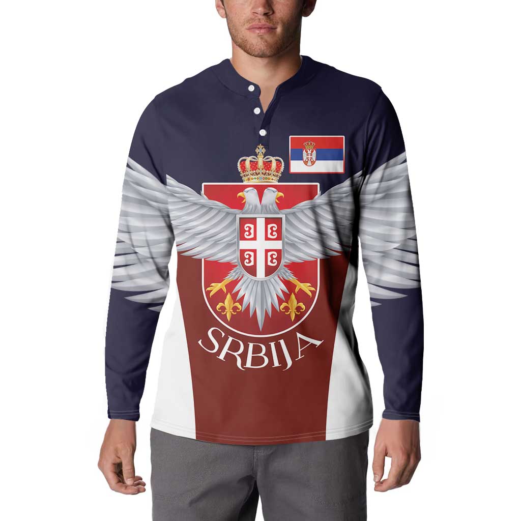 Serbia Button Sweatshirt Double Headed Eage Emblem Sporty - Wonder Print Shop