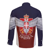 Serbia Long Sleeve Button Shirt Double Headed Eage Emblem Sporty - Wonder Print Shop