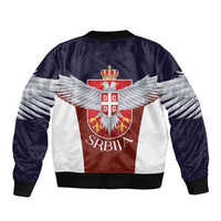 Serbia Sleeve Zip Bomber Jacket Double Headed Eage Emblem Sporty - Wonder Print Shop