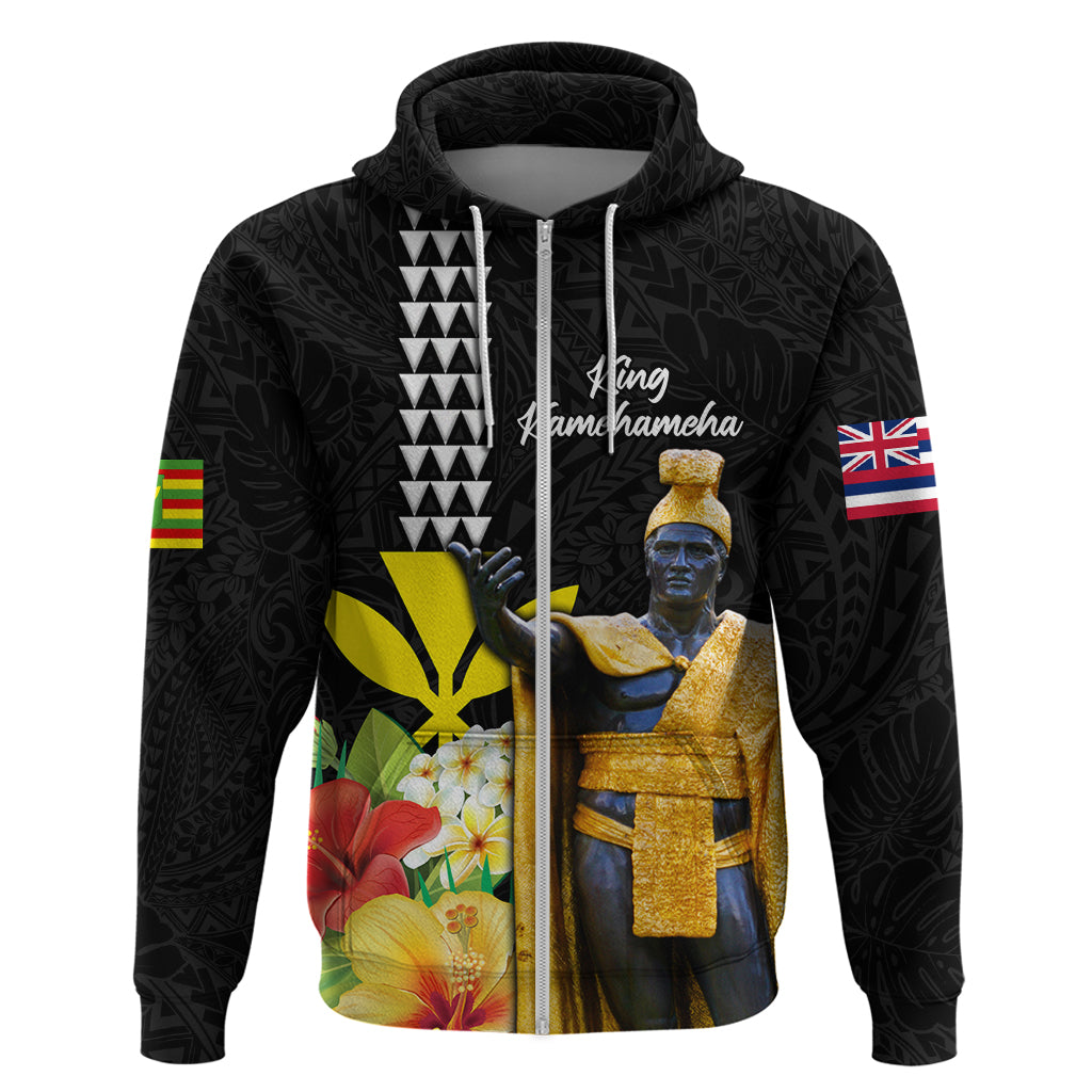 Hawaii King Kamehameha Day Zip Hoodie Kanaka Maoli Hibiscus Flower and Kakau Pattern - Wonder Print Shop