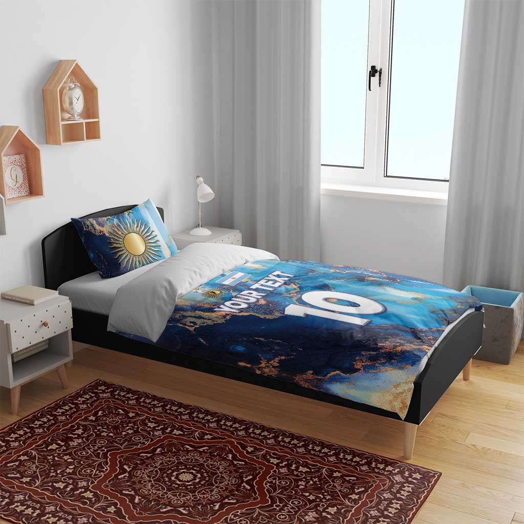 Custom Argentina Football Bedding Set La Albiceleste Marble Sky Version