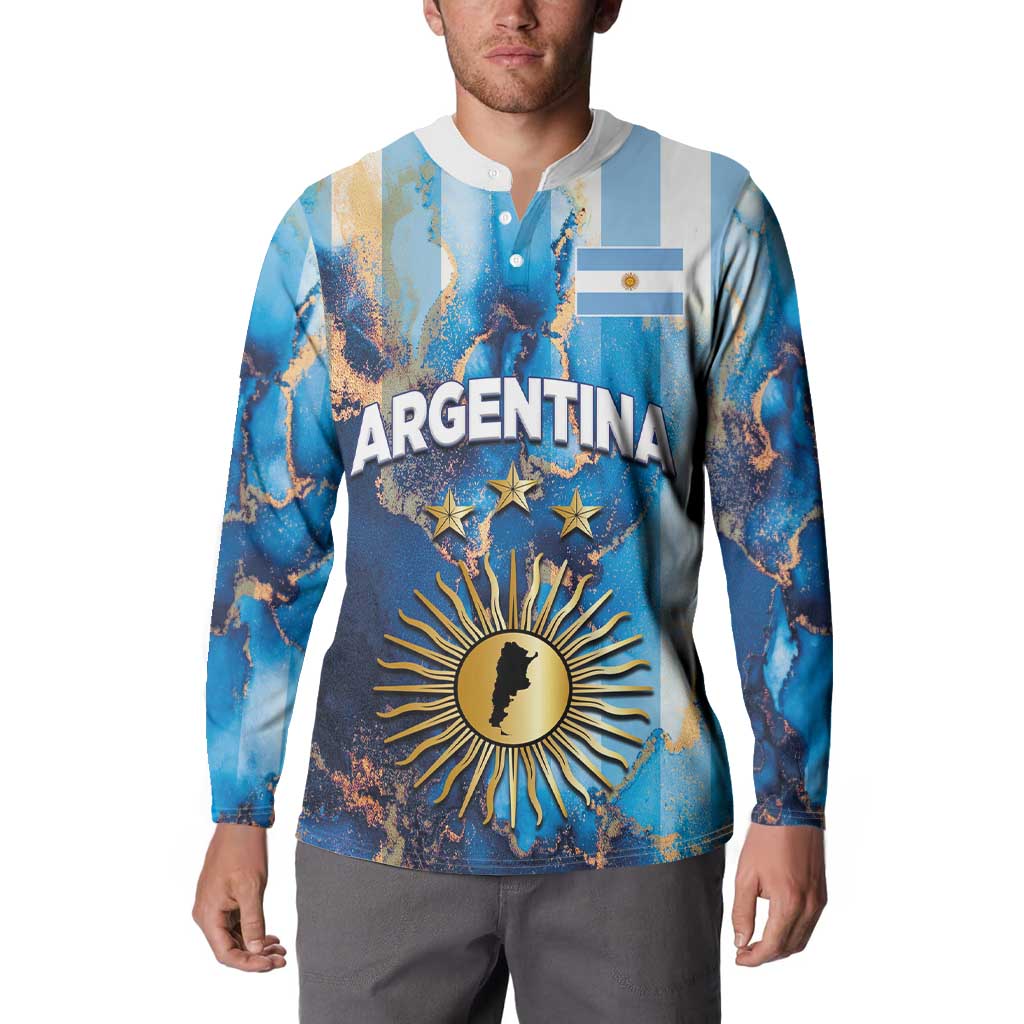 Custom Argentina Football Button Sweatshirt La Albiceleste Marble Sky Version