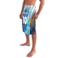 Blue Argentina lavalava with side vertical stripes, gold sun and star graphics
