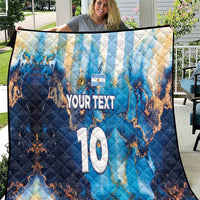Blue football quilt with Argentina-style map, 'YOUR TEXT' and '10' number