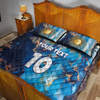 Custom Argentina Football Quilt Bed Set La Albiceleste Marble Sky Version