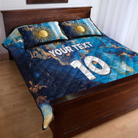 Custom Argentina Football Quilt Bed Set La Albiceleste Marble Sky Version