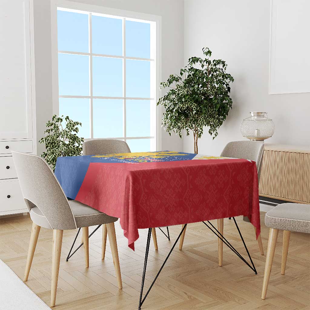 Philippines Independence Day Tablecloth Araw ng Kalayaan Polynesian Sun and YAKAN Pattern