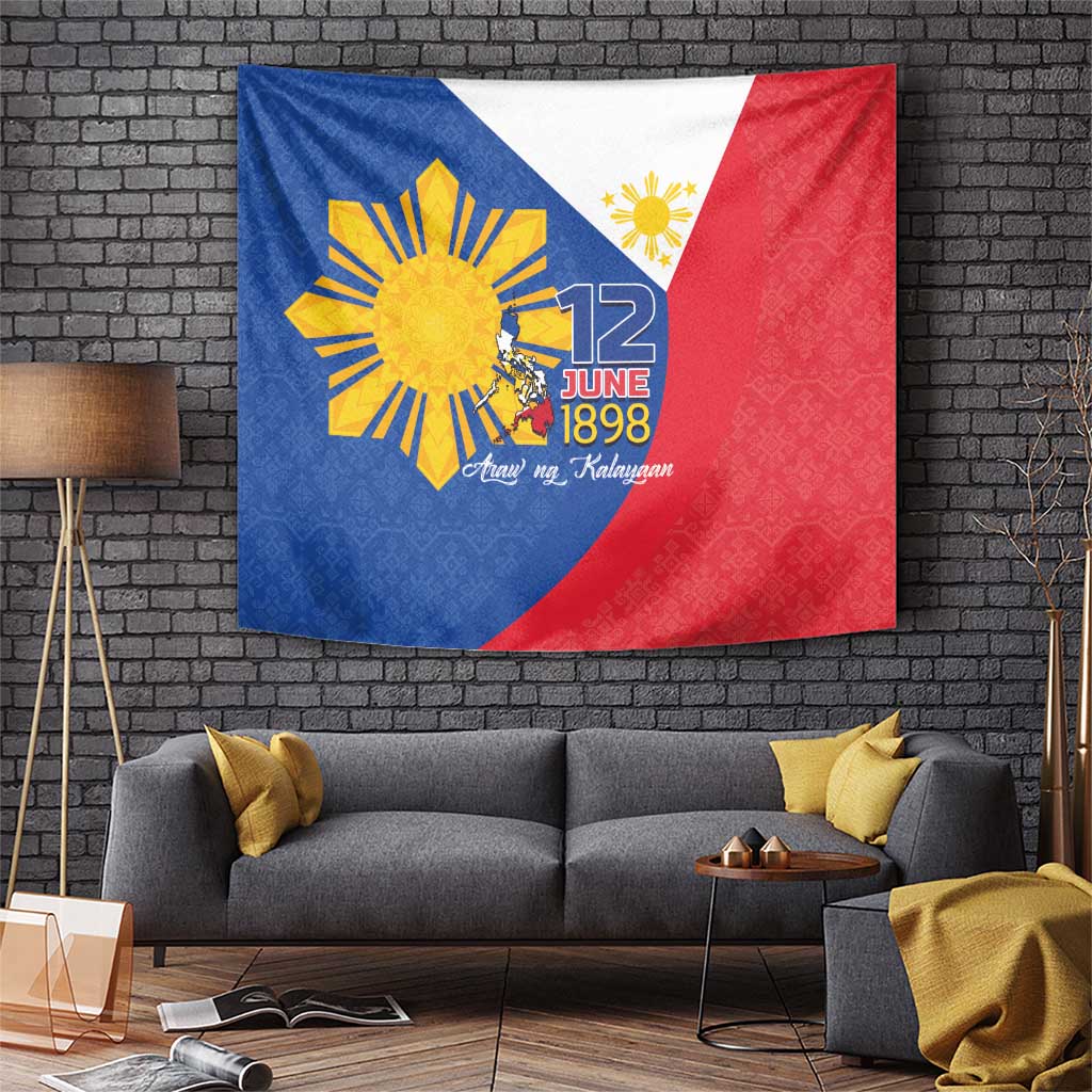 Philippines Independence Day tapestry in blue and red with sun emblem design