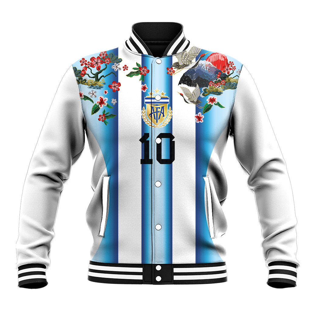 Custom Argentina Football Baseball Jacket Blokecore-La Albiceleste with Japanese Culture Embroidery Effect