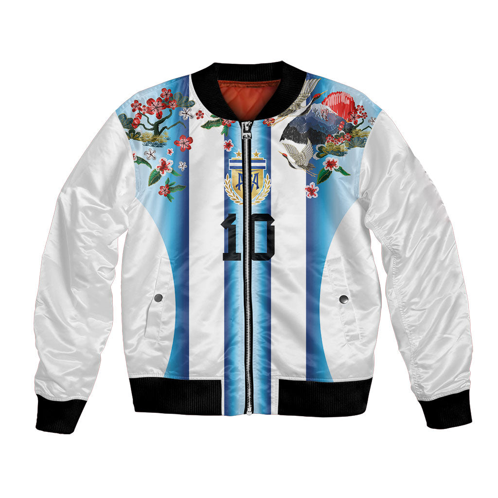 Custom Argentina Football Bomber Jacket Blokecore-La Albiceleste with Japanese Culture Embroidery Effect