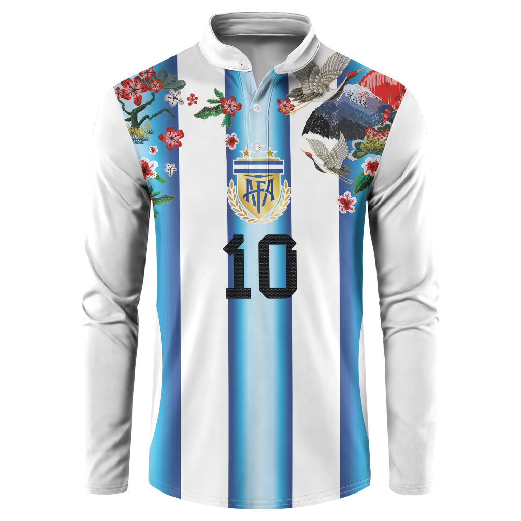 Custom Argentina Football Button Sweatshirt Blokecore-La Albiceleste with Japanese Culture Embroidery Effect