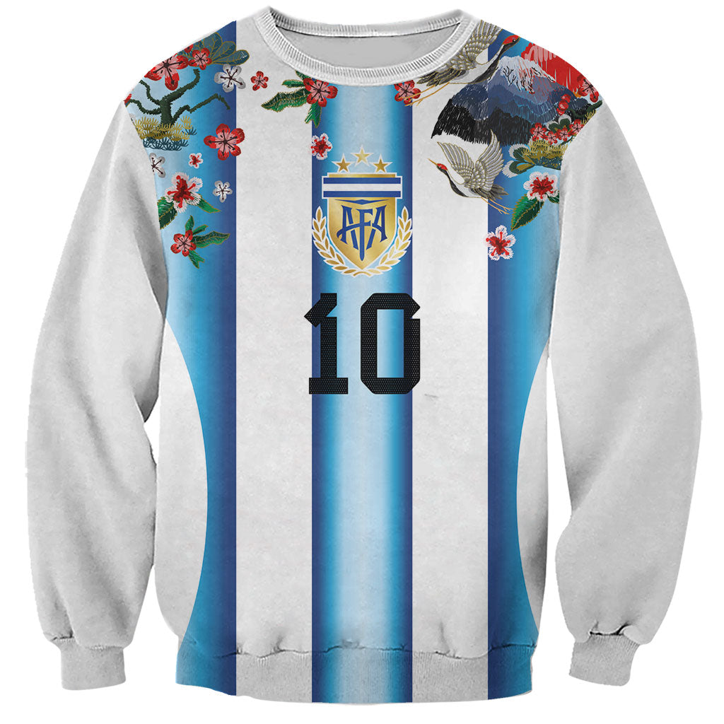 Custom Argentina Football Sweatshirt Blokecore-La Albiceleste with Japanese Culture Embroidery Effect