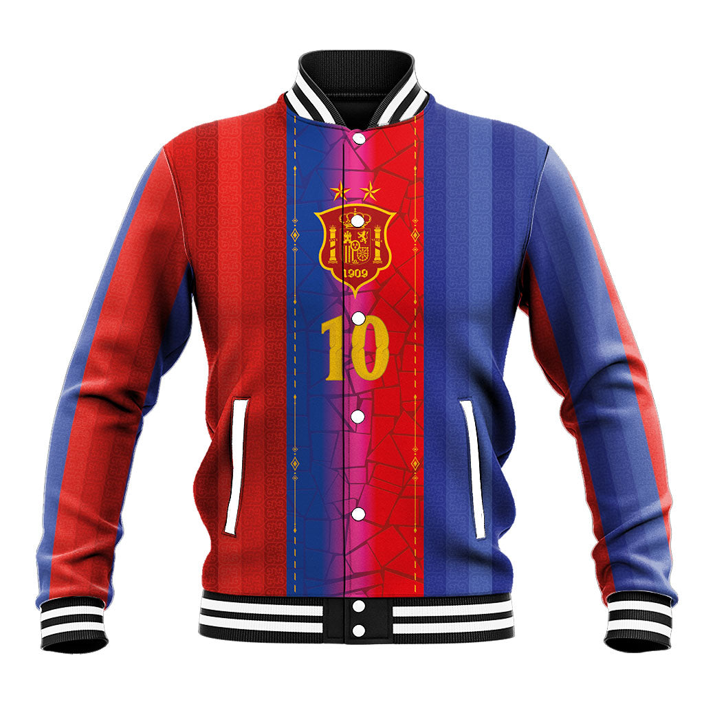 Custom Spain Football Baseball Jacket Blaugrana Mosaic-Inspired Barcelona Architecture